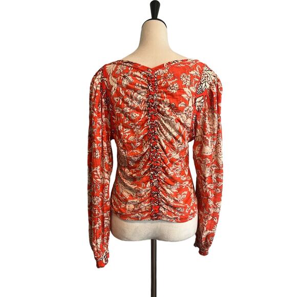 Free People- Say the word - red ruched floral crop top- Size Medium - Picture 2 of 3